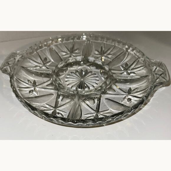 Vintage Clear Pressed Glass Relish Dish – Starburst Divided Tray, Mid-Century - Picture 5 of 10